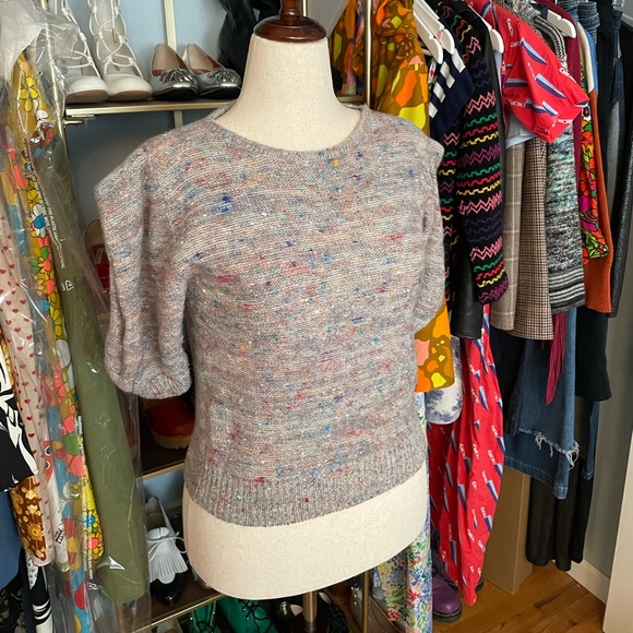 Vintage 1980’s Puff Sleeve Confetti Sweater - Size Large - Picture 2 of 7